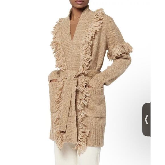 NWT $378 Joie Klara‎ Wool/alpaca Belted Fringe Cardigan Caramel XS Super Soft - Picture 2 of 11